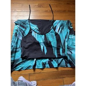 Blue Black Full Length Dress Size M Tie Around Neck